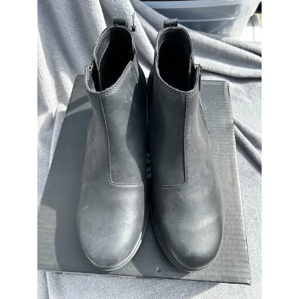 Sorel Evie II Chelsea Wedge Boots Womens 10.5 Black Leather Suede Waterproof NIB - Picture 2 of 9